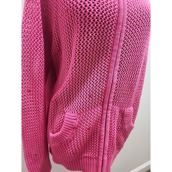 Quacker Factory Womens Jacket Small Sz XL Pink Knit Pineapple Sequin Hood Beaded - Picture 4 of 8